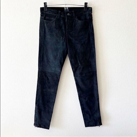 Joes Jeans Black Collection Genuine Leather Ankle Zip Skinny Pants - Picture 1 of 9